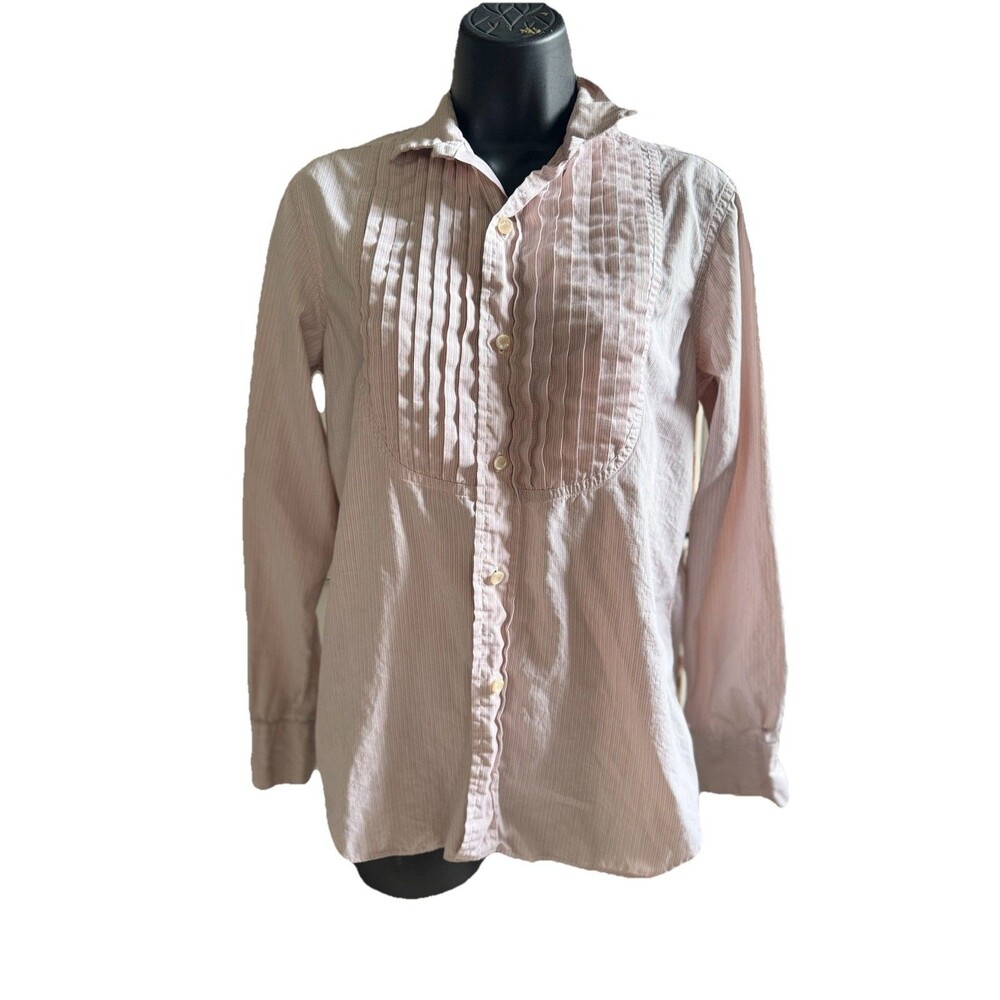 Vintage Women’s Ralph Lauren Button Up Pink Stripped Pleated Blouse